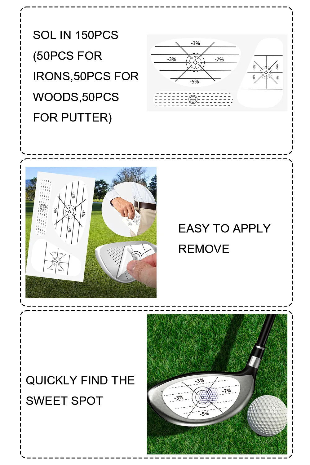 150PCS Golf Club Impact Tape Labels Stickers For Driver Woods Irons Putter Hitting Recorder Training Aids for Swing Practice